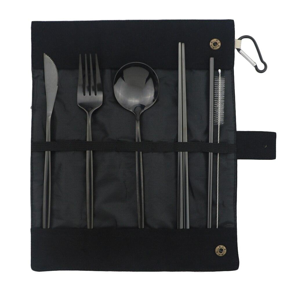 

Сумка для хранения роз, портативный набор посуды, набор посуды из нержавеющей стали, нож, вилка, ложка, палочки для еды, солома, набор посуды для кемпинга, барбекю чёрный