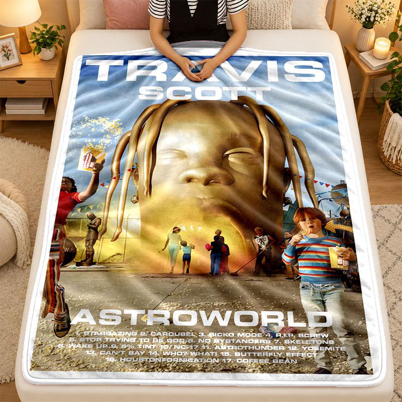 Flannel BlanketTravis Scott Warm Soft Throw Blanket for Indoor Sofa Bed Living Room Use