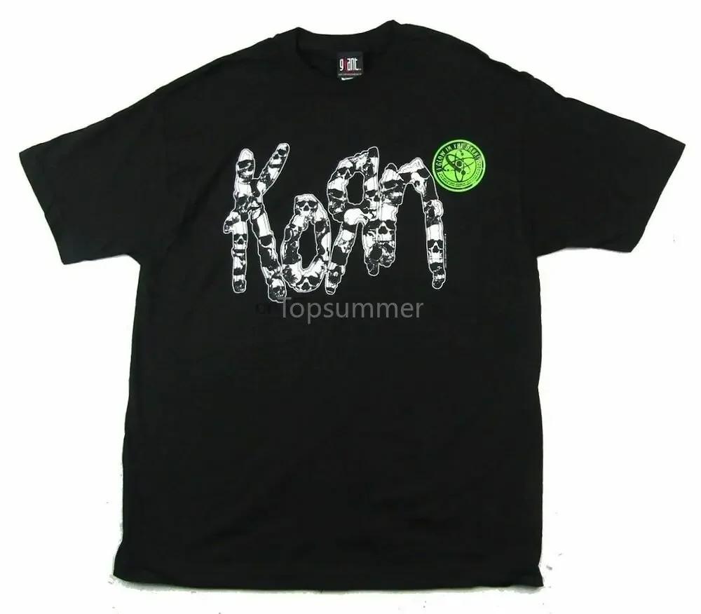 

Korn Glow In The Dark Skulls Logo Black T Shirt New Giant Nos 2001 - Men s Summer Cotton Graphic Tee S разноцветный