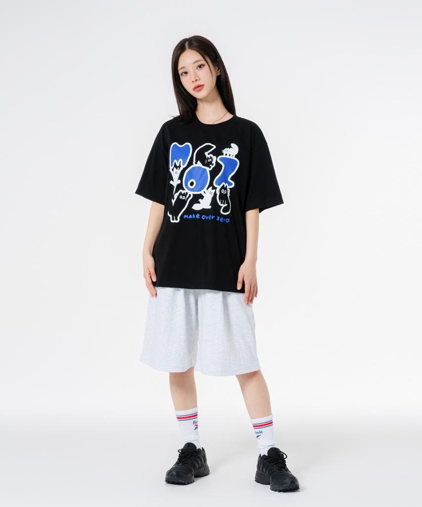 MOZMOZ Play Kitten Oversized Short Sleeve T-Shirt Black