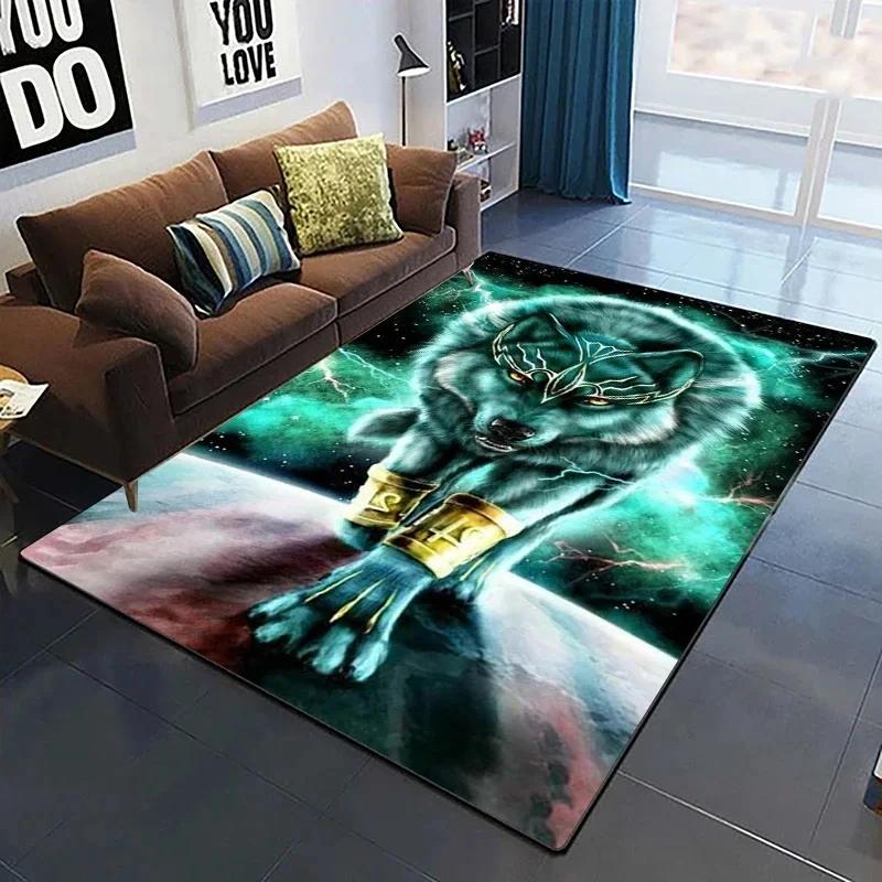 3D Wolf King Print Carpet Living Room Bedroom Cat Door Mat Porch Kitchen Bathroom Animal Room Decoration Carpet Crawling Mats