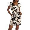 Women's Summer V-Neck Casual Short Sleeve Drawstring With Pocket Vintage Floral Dresses
