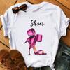Estive Plus Manica Corta Tacchi Alti Stampate Puro Cotone Ampie Girocollo Manica Corta Scarpe T-Shirt Donna