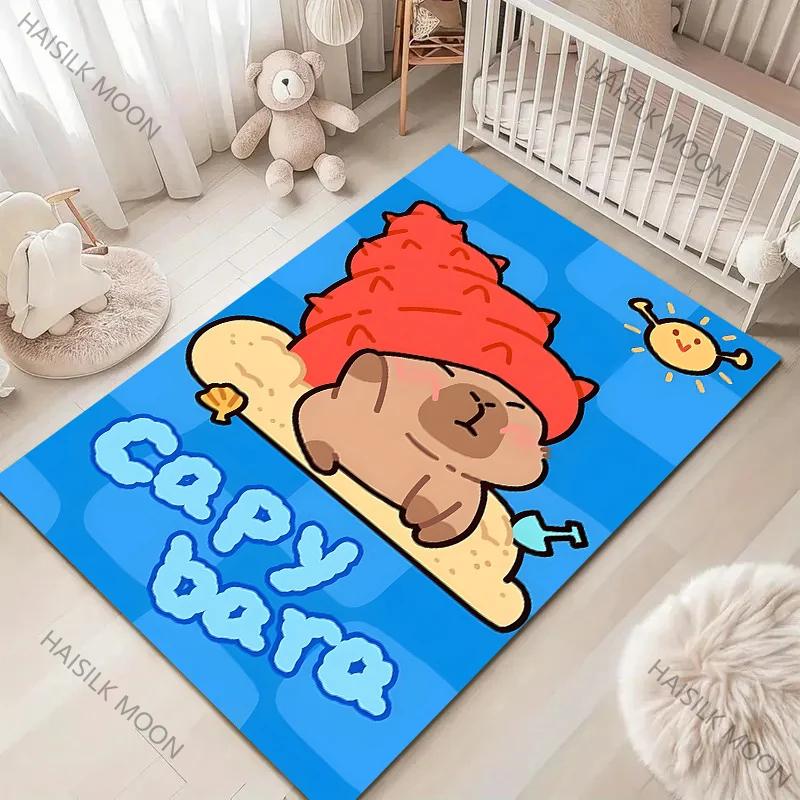 Cute Capybara Cartoon Carpet for Living Room Bedroom Sofa Home Decor Non-slip Floor Mat Children's Activity Area Rugs
