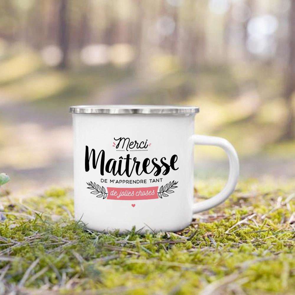 French Print Mugs Creative Coffee Cups Drinks Water Enamel Cup School Handle Drinkware Gifts for Maitresse/Maitre/Atsem/Aesh/Avs