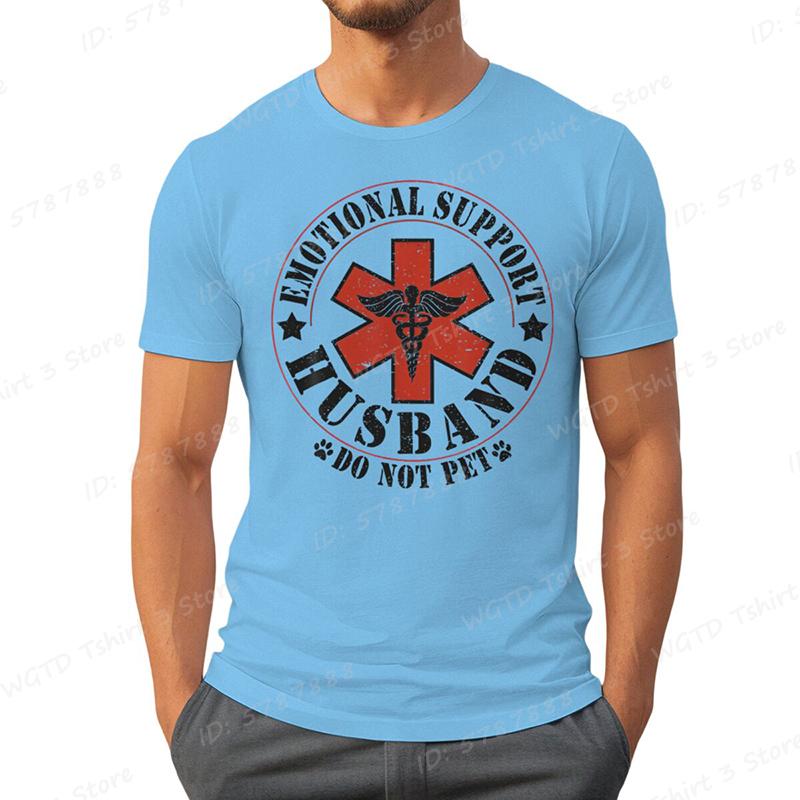 Emotional Support Husband Do Not Pet Print T-shirts Funny Mens Husband T-Shirt Summer Casual Short Sleeve Tops Men's Clothing