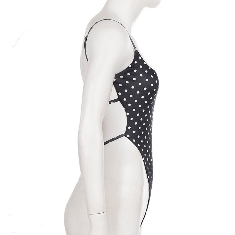 Europäischer Sexy Gepunkteter Schnürrücken-Bodysuit - Figurbetontes U-Ausschnitt-Design