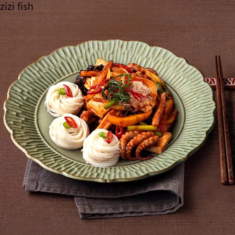 Retro Relief Ceramic Dinner Plate Restaurant Steak Plate Dessert Pasta Plates Fish Plate Molecular Cuisine Specialty Tableware