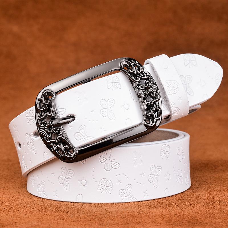 Pásek Nový Retro hovězí kožený pásek Dámská móda Embossovací špendlík Spona Běžné džíny Široké