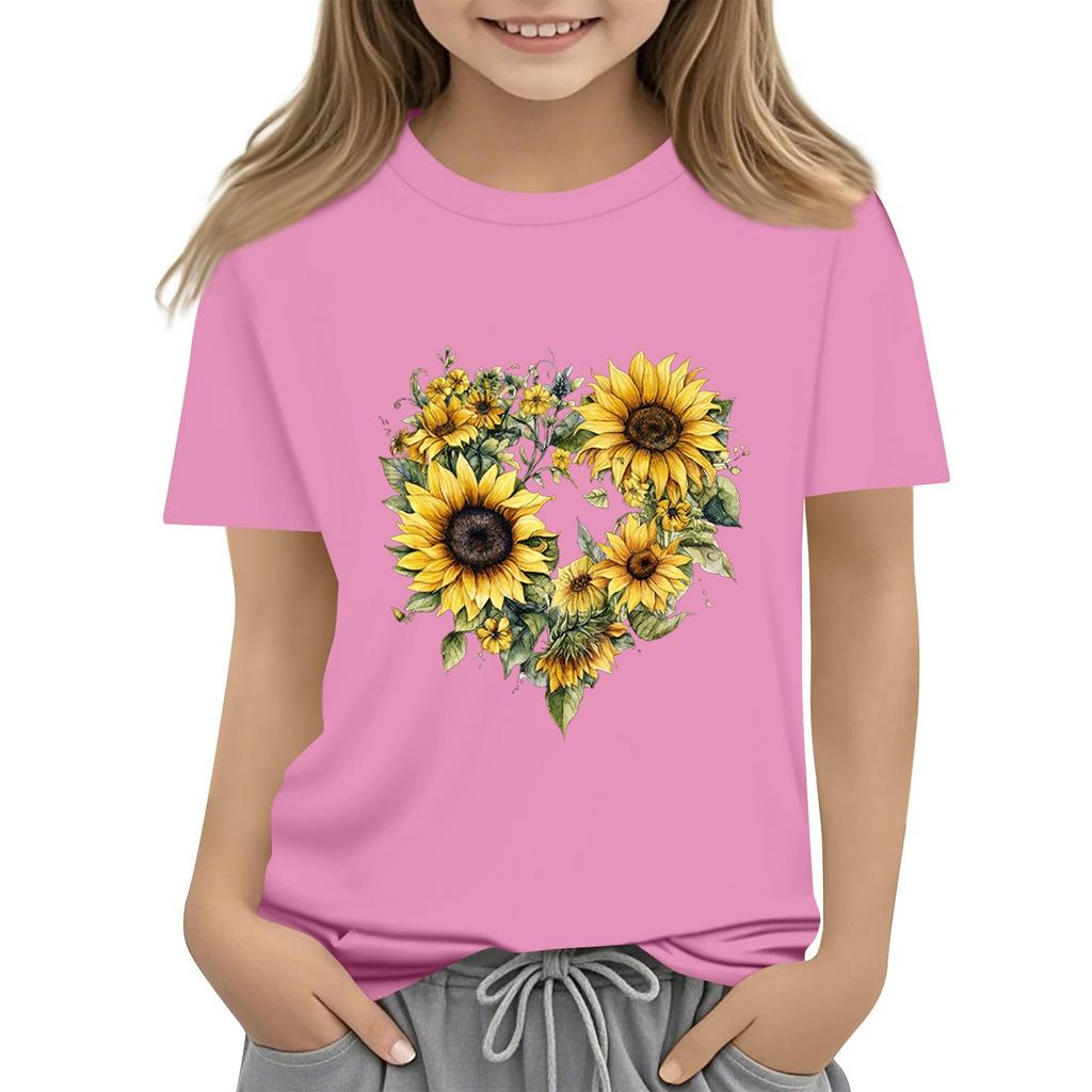 Summer Kids Round Neck Top Sunflower Short Sleeve T-shirt Top
