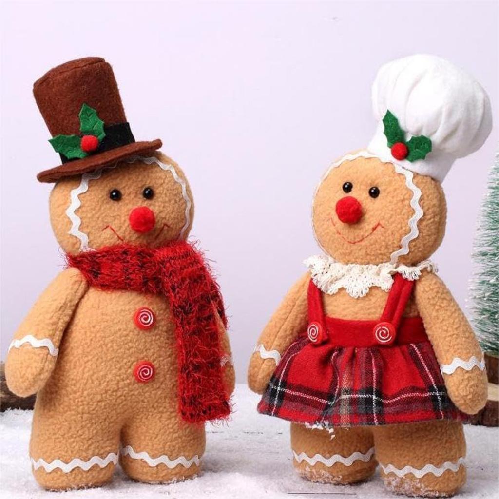 2pcs Cute Gingerbread Mans Gnome Decoration Men's And Women's Plush Set For Christmas Xmas, Indoor And Outdoor Decoration