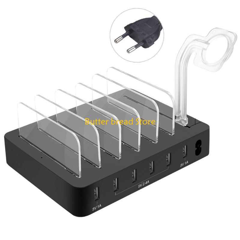 W89C Metal USB Charging Station Fast Multi-USB Charging Station Black/Silver