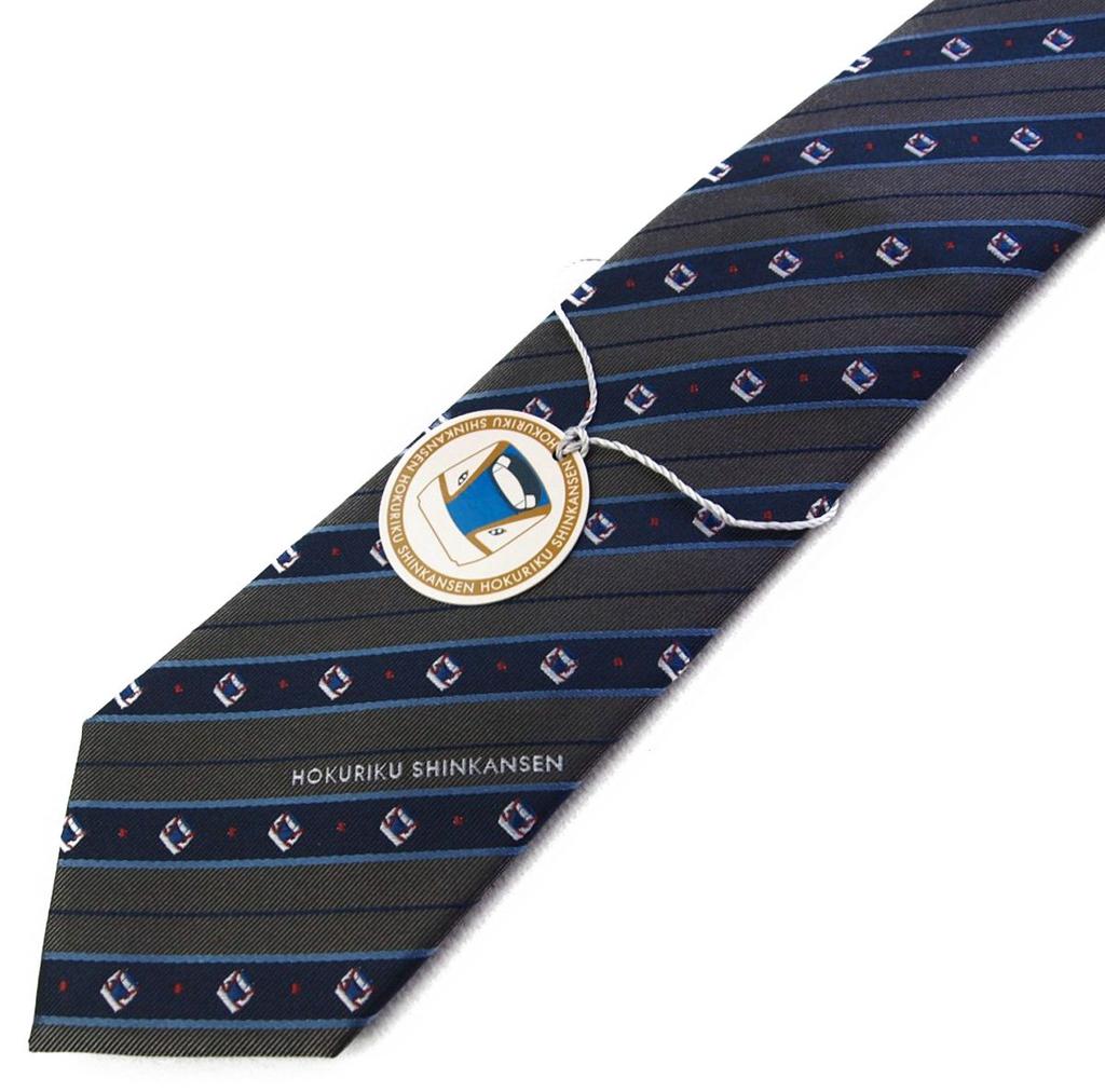 [Shikisai No Mise] A Cute Character Necktie Featuring the Hokuriku Shinkansen [Train Necktie] - Front (Front Gray)