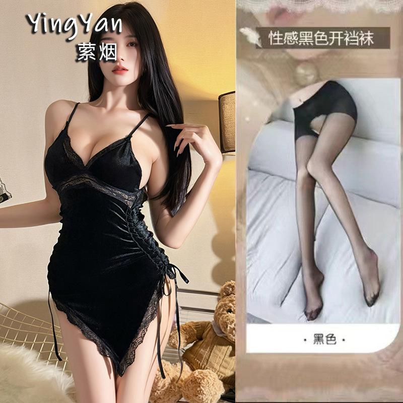 Sexy Lingerie Sexy Velvet Seduction Whole Single Deep V Passion Seduction Cross Lace Backless Seduction