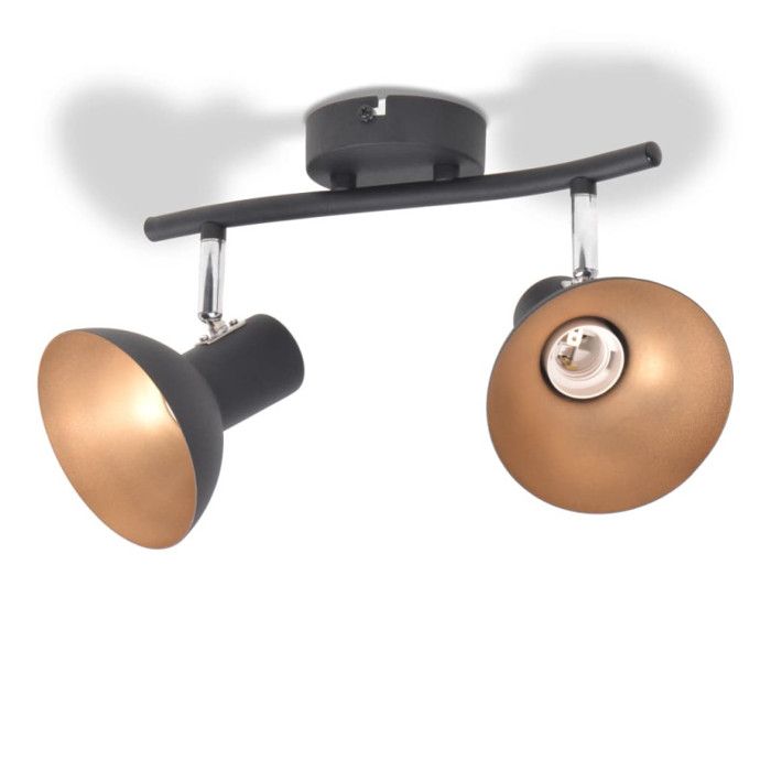 VidaXL Plafonnier 2 Ampoules E27 Noir Doré Lampe de Plafond Eclairage Lustre 244409