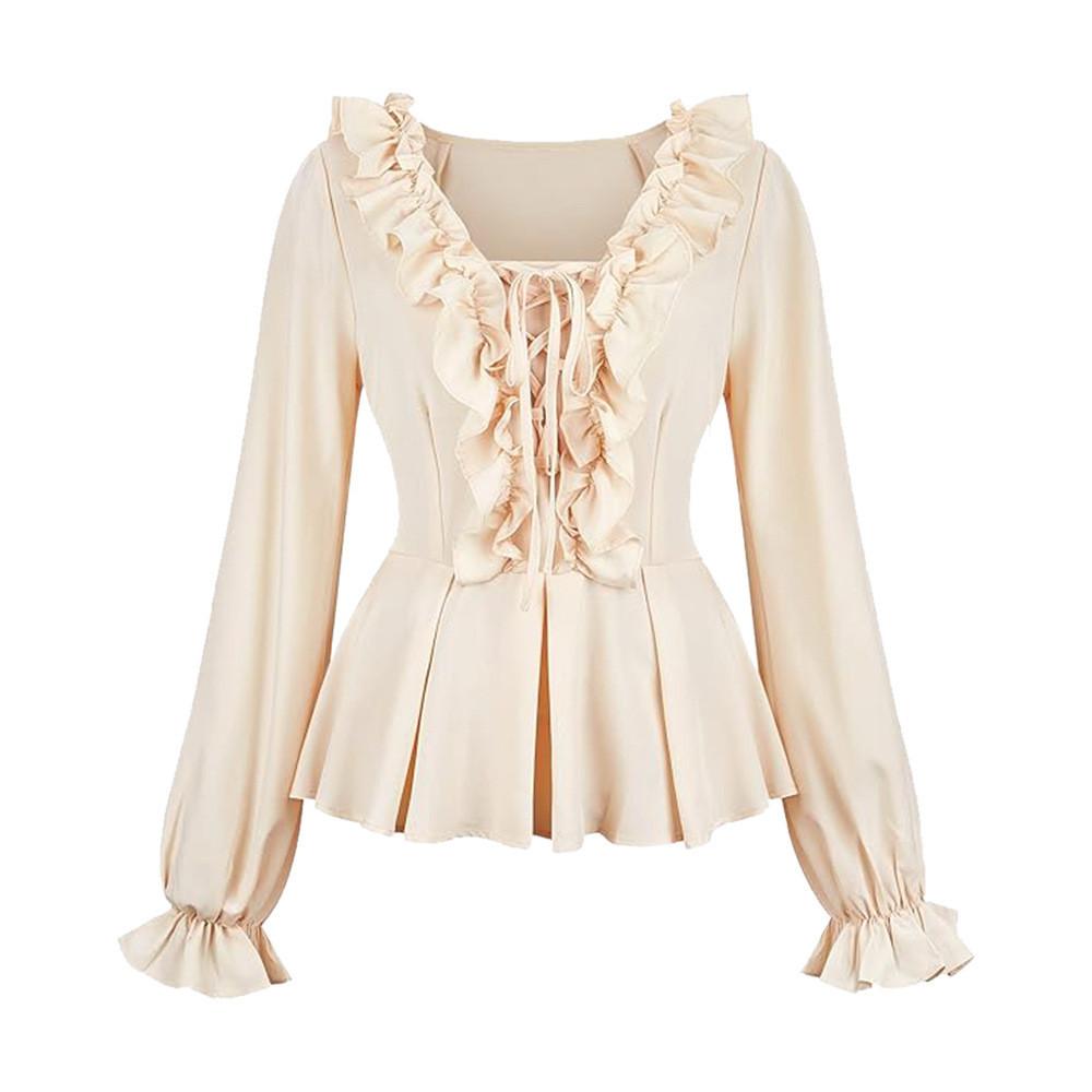 

Рубашка с рюшами в стиле Ренессанс для Хэллоуина, косплея, полиэстер, разноцветная XXXL бежевый