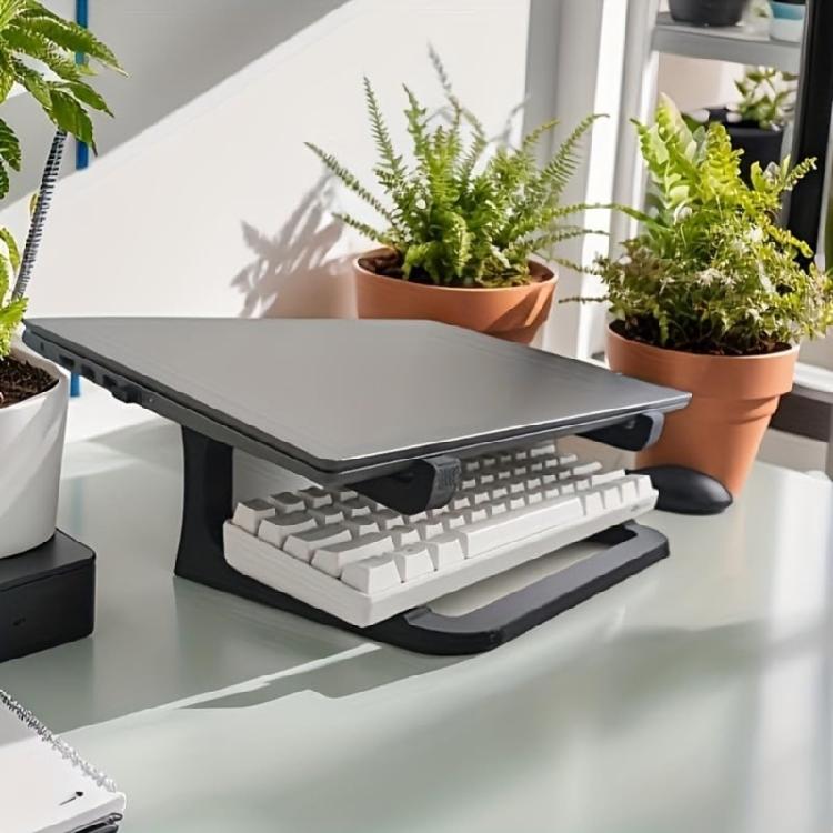 Portable Double Level Laptop Holder With Sturdy Plastic Construction For Home Or Office Double Layer Notebook Stand