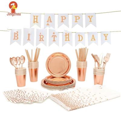 Conjunto de Louça Descartável Carimbado a Quente Rose Gold