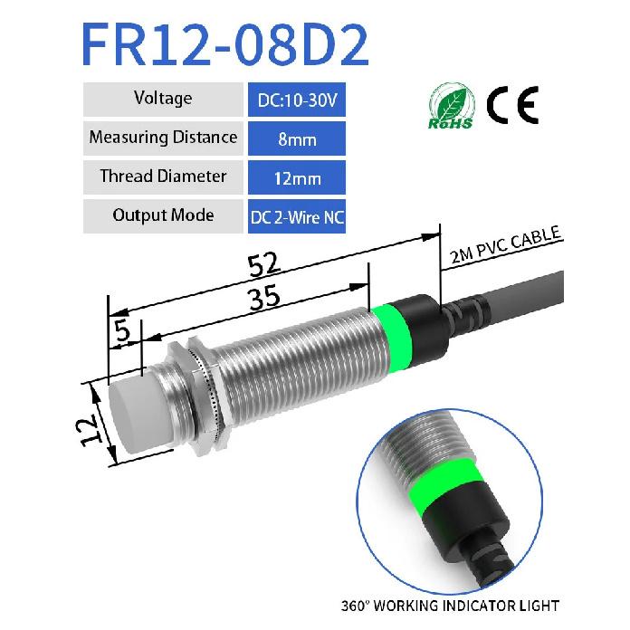 GTRIC Long Distance Inductive Sensor Metal Proximity Switch M12 NPN PNP NO NC 10-30V DC Flush Non-Flush Sensing Range 4mm 8mm