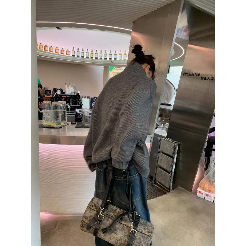 Autumn Winter High Collar Solid Color Sweater Ladies Loose Casual Buttons Knitting Outwear Female Cardigan Top