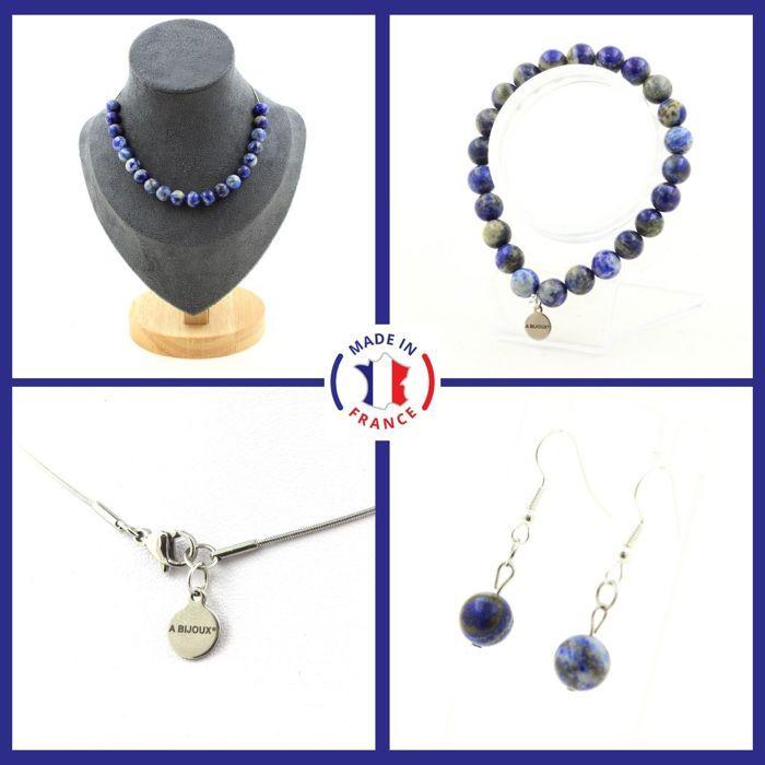 Pierres et Minéraux. Parure Bracelet Collier Boucles D'oreilles Pendantes 20 perles Lapis Taille personnalisable.