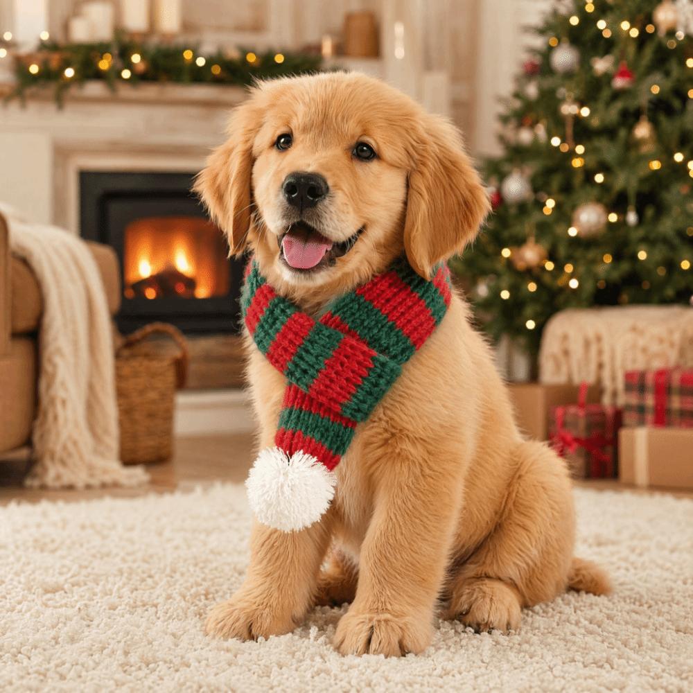 Knitted Knitted Dog Scarf Pompom Ball Dog Santa Scarves Cute Striped Pet Scarf Cats