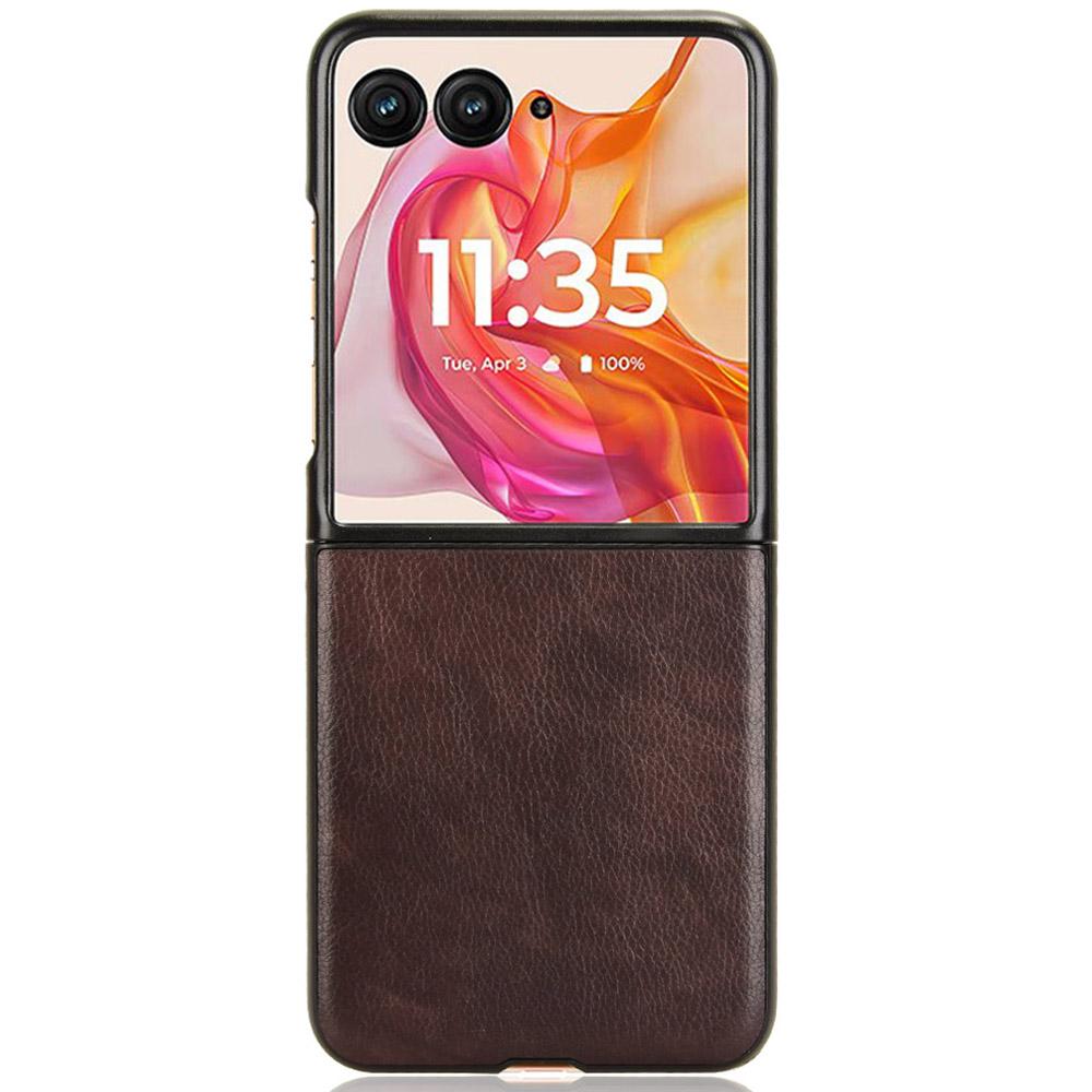

For Motorola Razr 50 Ultra 5G Case Litchi Texture Leather PC Phone Cover Brown