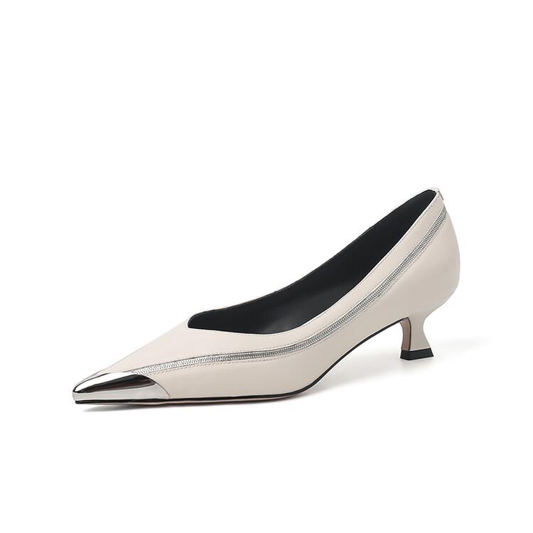 Fashion 2024 New Spring Summer Split Leather Women Shoes Metal Pointed Toe High Heel Women Pumps Shallow Loafers for Women Ladies Shoes