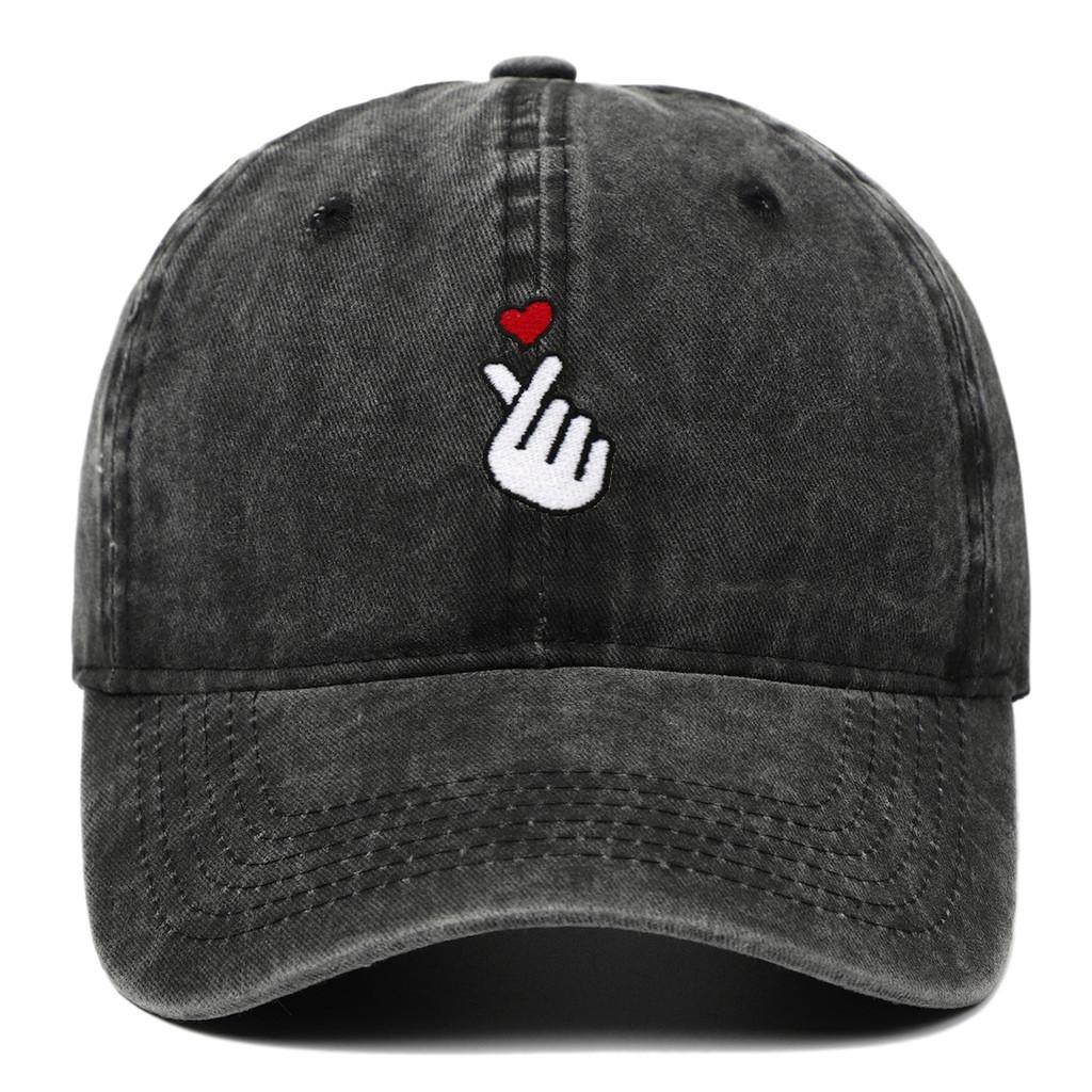 

Fashion Heart Embroidered Baseball Cap Men Women Adjustable Sun Hat With Water Wash Effect For Travel чёрный