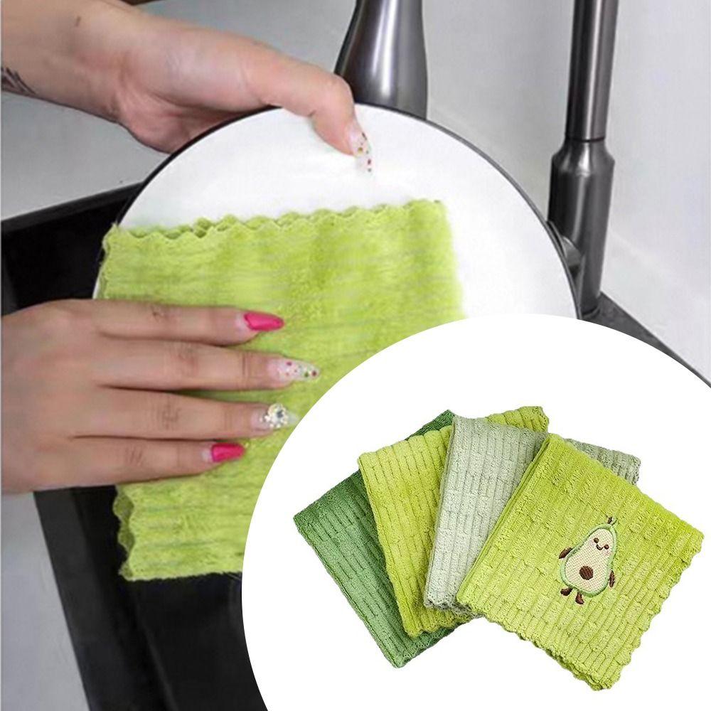 1/4PCS Scouring Pad Kitchen Cleaning Cloths Microfiber Dishcloths Avocado Towel Household Kitchen