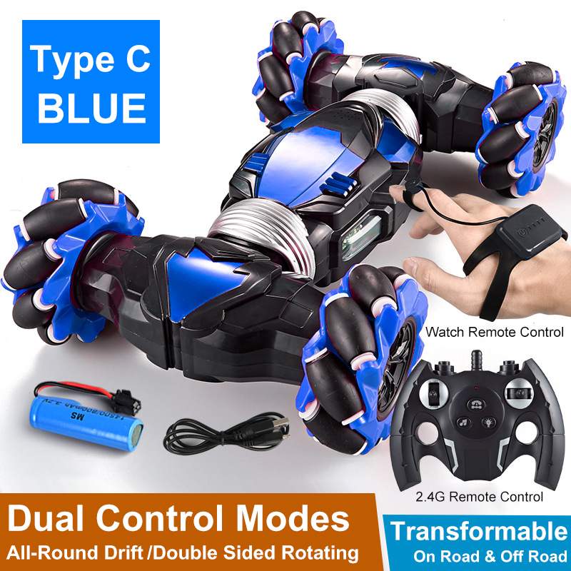 RC Car 4WD Gesture Induction Stunt Car Twisting Off-Road Vehicle Drift Dual Mode Control RC Toys With Light & Music Stunt Twist Remote Control Car Dual mode C2