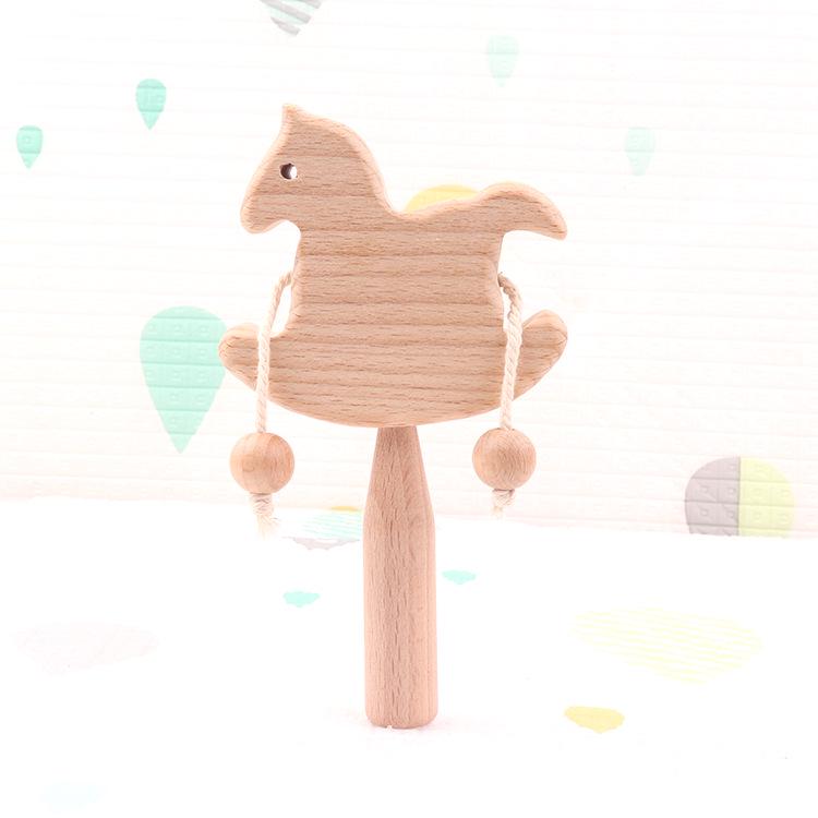 2024 Wooden Baby Rattle Toy - Creative Cartoon Beech Wood Design, Multi-Style Soothing Toy