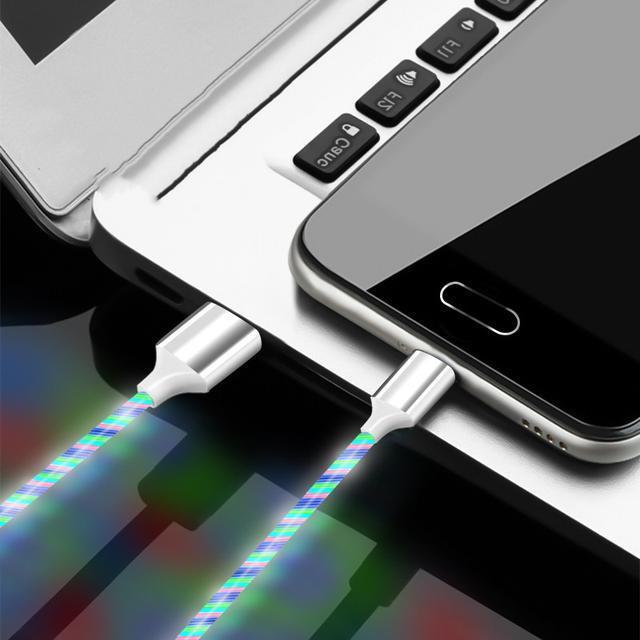 Luminous Fast-Charging Data Cable with Colorful Flowing Light for Huawei, Apple, and Android Type-C Devices