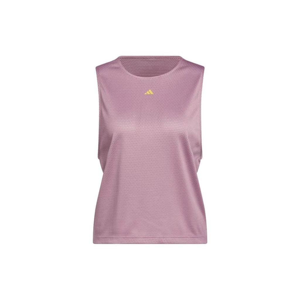 Adidas Logo Mesh Breathable Round Neck Sleeveless Vest Women Tops Pink IJ5243