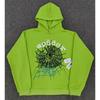 Felpa Sp5der Oversize Spessa in Pile con Stampa a Foglia Ragnatela Design Uomo Inverno Casual