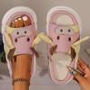 Fashion Lovely Cow Linen Slippers for Women Spring Autumn Open Toe Platform Linen Slides Woman Soft Non Slip House Slippers Female