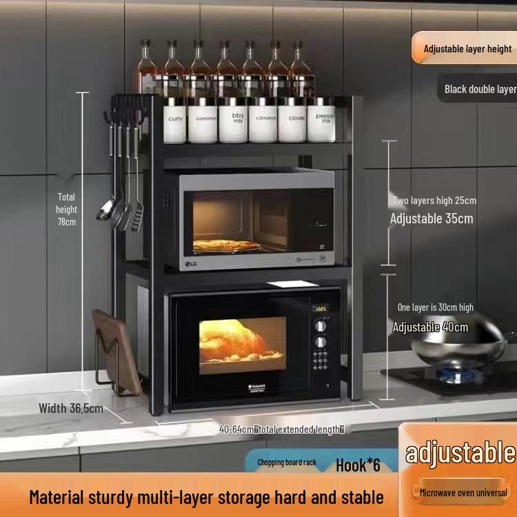 Adjustable Double-Layer Microwave Oven Storage Rack for Countertop