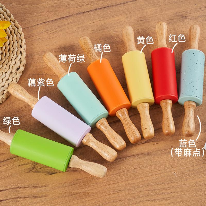 

7 цветов силиконовая скалка с антипригарным покрытием, ролик для теста и муки, деревянная ручка, кондитерские инструменты, детский набор для выпечки своими руками для приготовления пасты и печенья Mint green