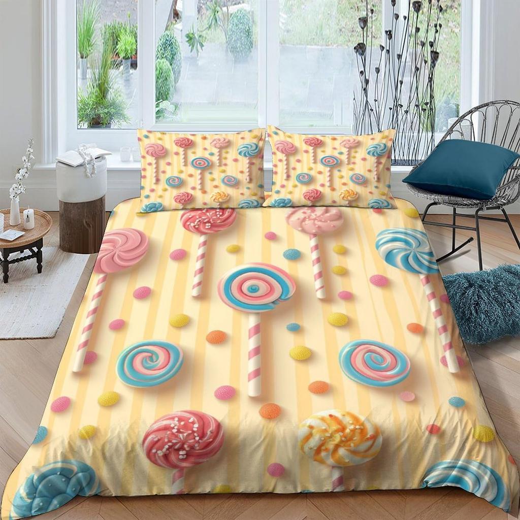 Rainbow Lollipop Duvet Cover for Kids Boys Girls Queen Lightweight Quilt Covers Sweet Themed Bedding Set Room Decor No Comforter
