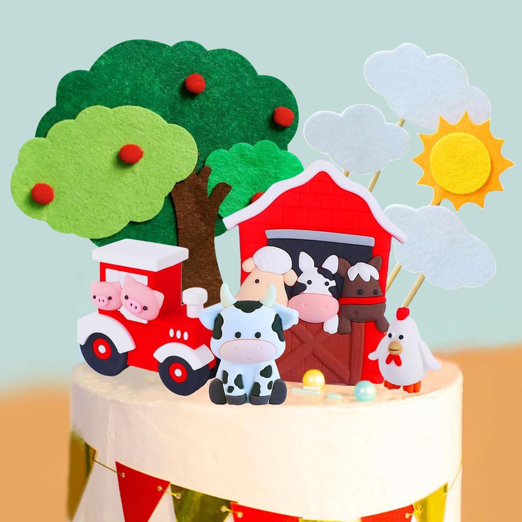 Farm Animal Cake Decoration Farm Animal Birthday Decoration Cow Pig Chick for Farm Animal Baby Shower Birthday Party Decorations