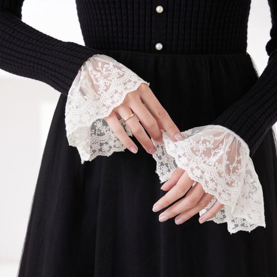 Layering Cuffs for Dresses Detachable Lace Sleeve Women, Elastic Mesh Fake Sleeves Floral Arm Warmers Sweaters Dresses, Wrist Cuffs, Fashion Clothing