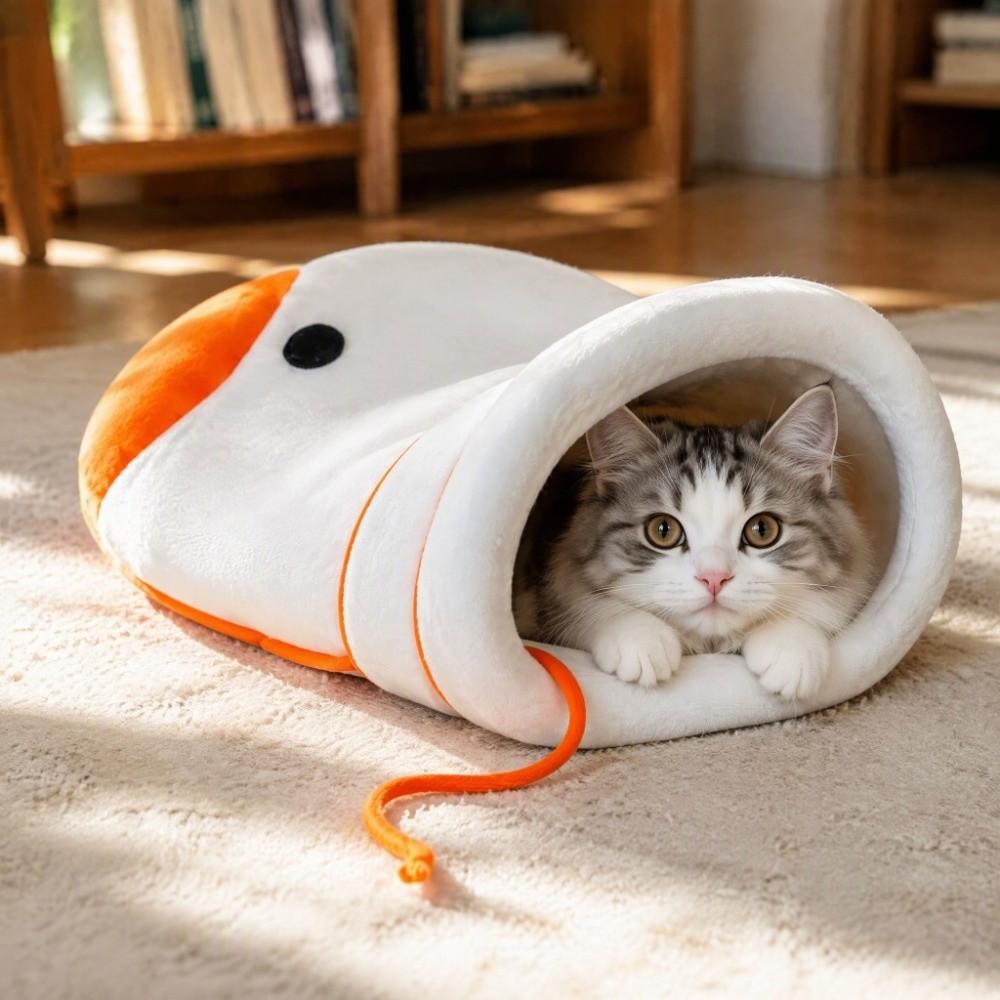 Cat Cave House Plush Warm Goose Shaped Pet Nest Semi-Enclosed Soft Cat Cave Bed Windproof Comfortable Pet Sofa Bed Winter
