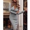 Autunno e inverno nuova moda francese retrò europea e americana stampa scollo a V borsa anca manica lunga abito sottile sexy sub tendenza