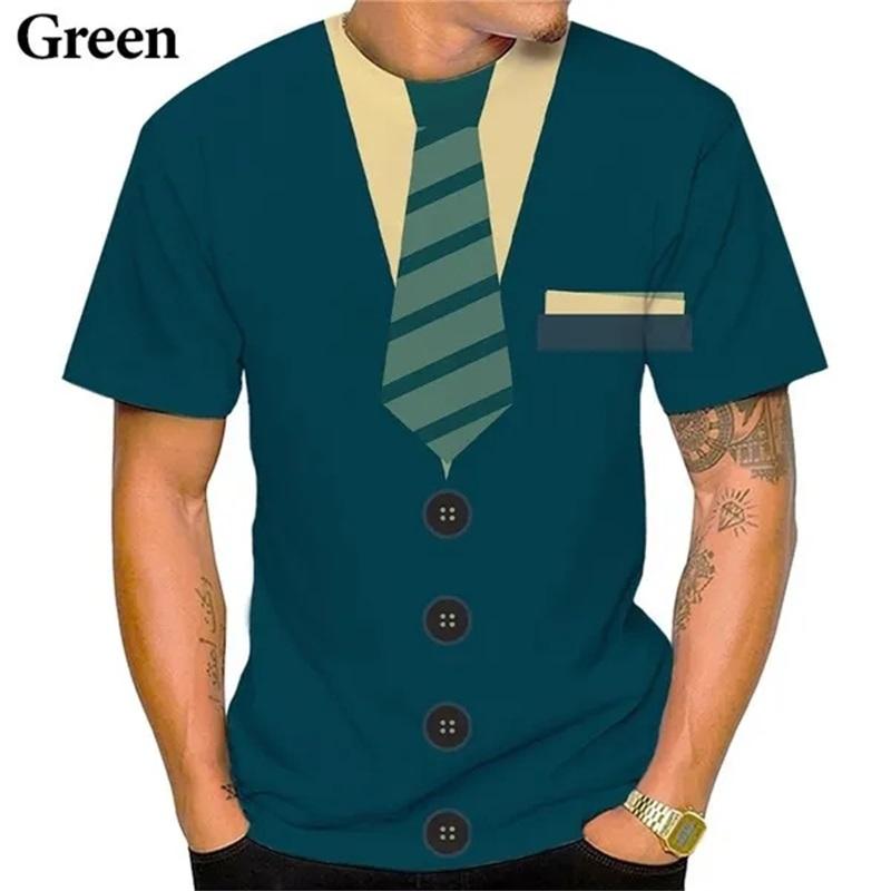 

Мужская модная забавная футболка с имитацией костюма, 3D-принтованный смокинг с галстуком-бабочкой, графическая футболка, повседневная футболка с коротким рукавом для мужчин 2XL