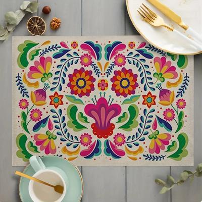 4Pcs Mexican Style Placemats Anti Fouling Heat-resistant Desktop Decor Bohemia 30*45CM Linen Non Slip Tablemat for Party Dining