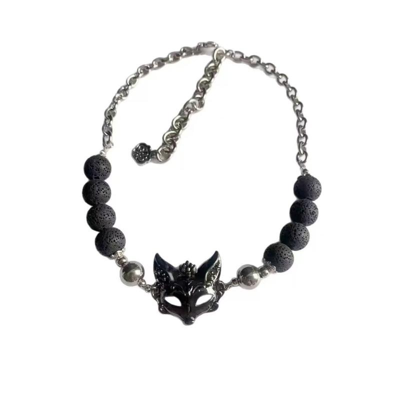 

Gothic Lowrie Mask Pendant Necklace Mysterious Alloy Volcanic Stone Beads Elegant Clavicle Chain Women s Jewelry 1