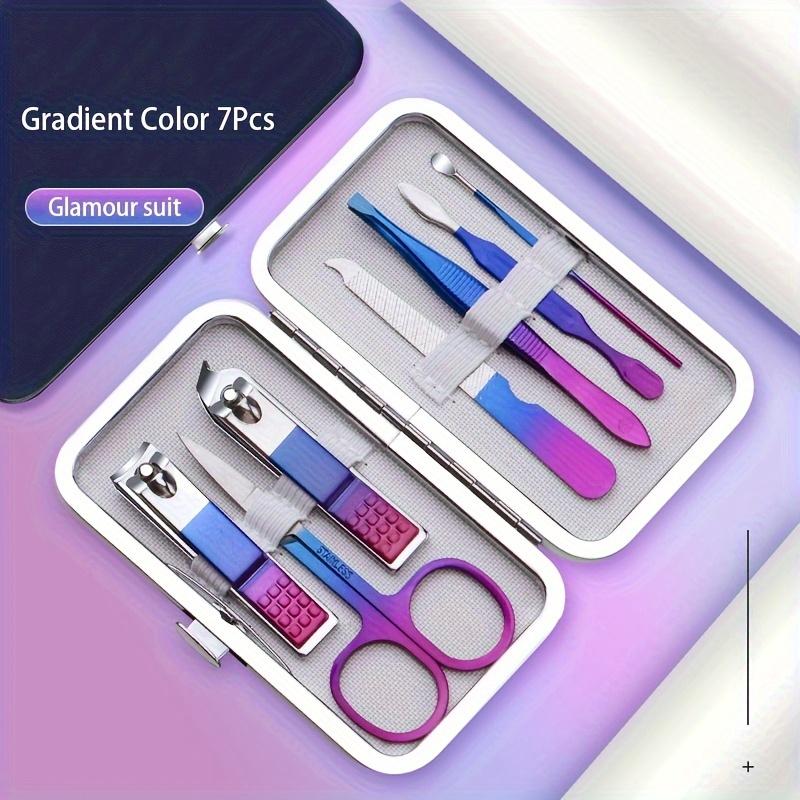 7-15 Pcs Blue-pink Gradient Nail Clipper set High-quality Manicure Set Nail Scissors Cutters Tools Pedicure Kit Suit in Case Chr