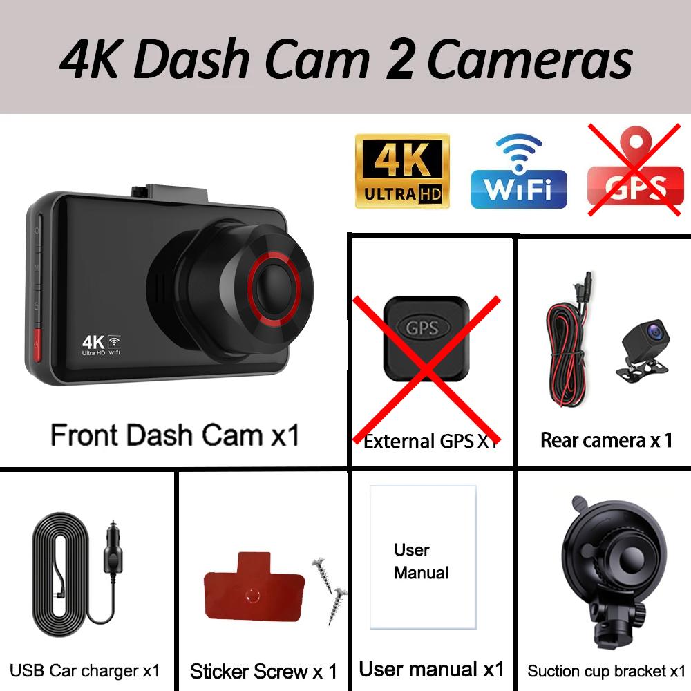 4K Car Dvr Video Recorder GPS Wifi Front and Rear Camera DashCam for Cars for Vehicle Rear View Camera Parking Monitor Black Box