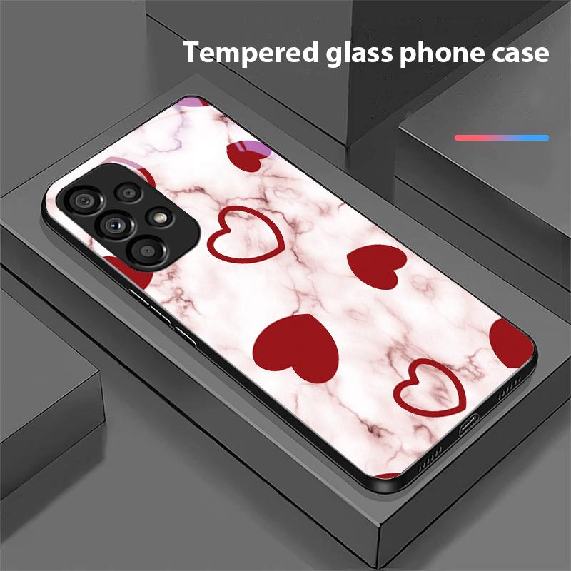 

Много черных сердец для Samsung Galaxy S10 20 Plus 21 FE 22 23 24 FE 25 Ultra Черный чехол для телефона из закаленного стекла Жесткий чехол For Samsung S22 Pro