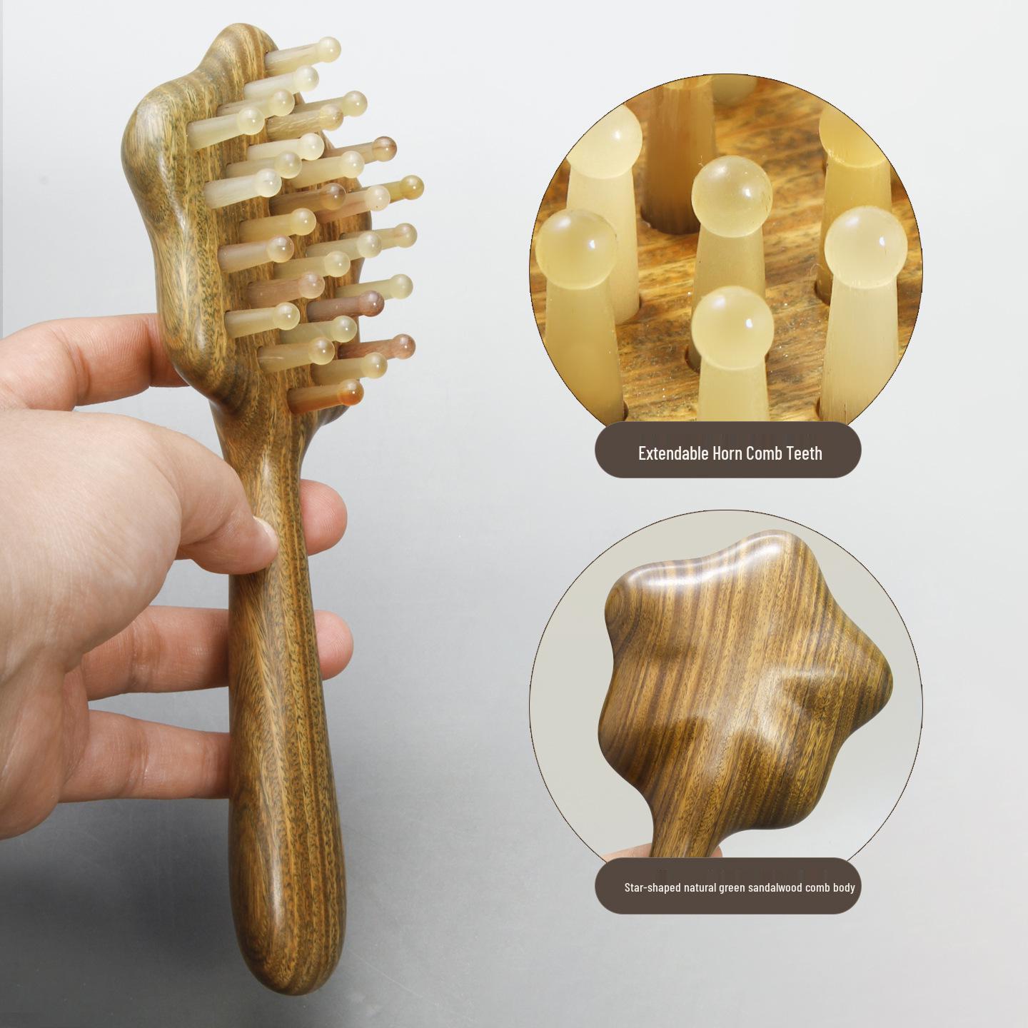 Star-Shaped Green Sandalwood Scalp Massage Comb